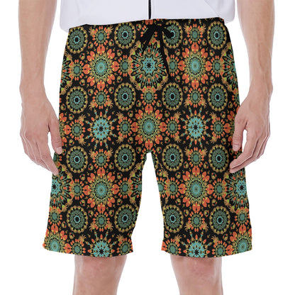 Chaotic Boho Floral Pattern Print Men's Beach Shorts