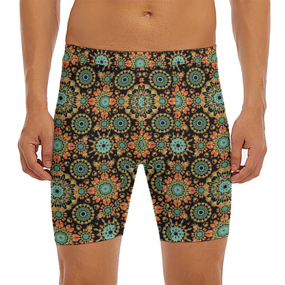 Chaotic Boho Floral Pattern Print Men's Long Boxer Briefs