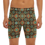 Chaotic Boho Floral Pattern Print Men's Long Boxer Briefs