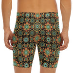 Chaotic Boho Floral Pattern Print Men's Long Boxer Briefs