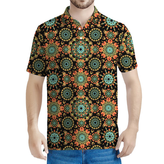 Chaotic Boho Floral Pattern Print Men's Polo Shirt