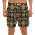 Chaotic Boho Floral Pattern Print Men's Split Running Shorts