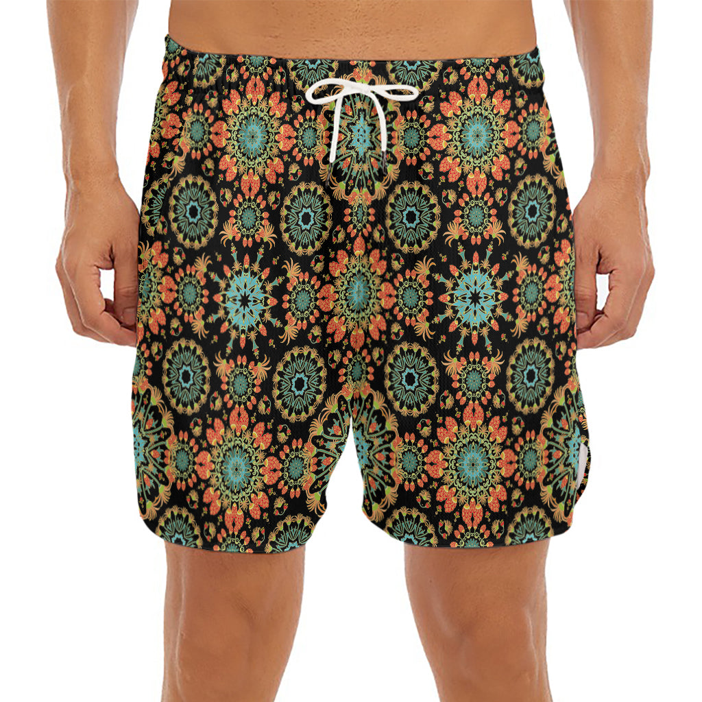Chaotic Boho Floral Pattern Print Men's Split Running Shorts