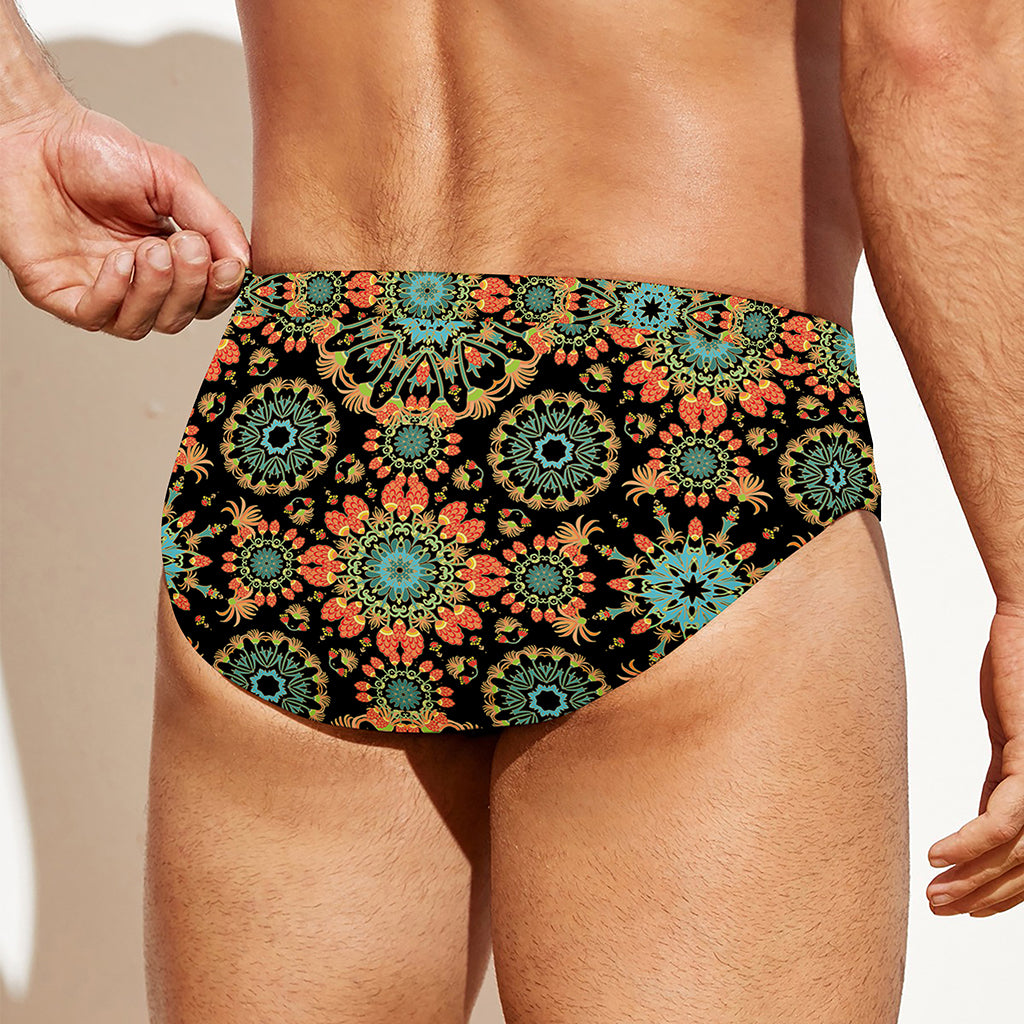 Chaotic Boho Floral Pattern Print Men's Swim Briefs