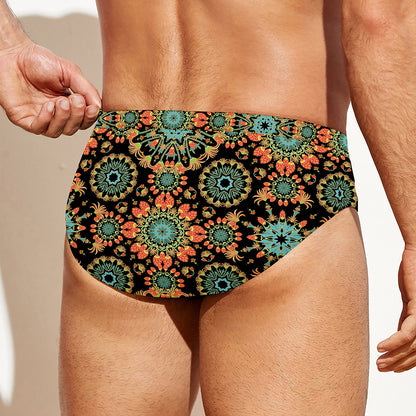 Chaotic Boho Floral Pattern Print Men's Swim Briefs