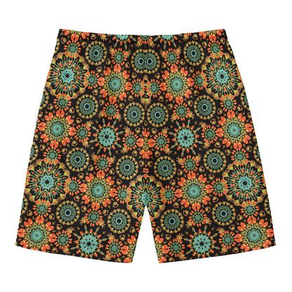 Chaotic Boho Floral Pattern Print Men's Swim Trunks