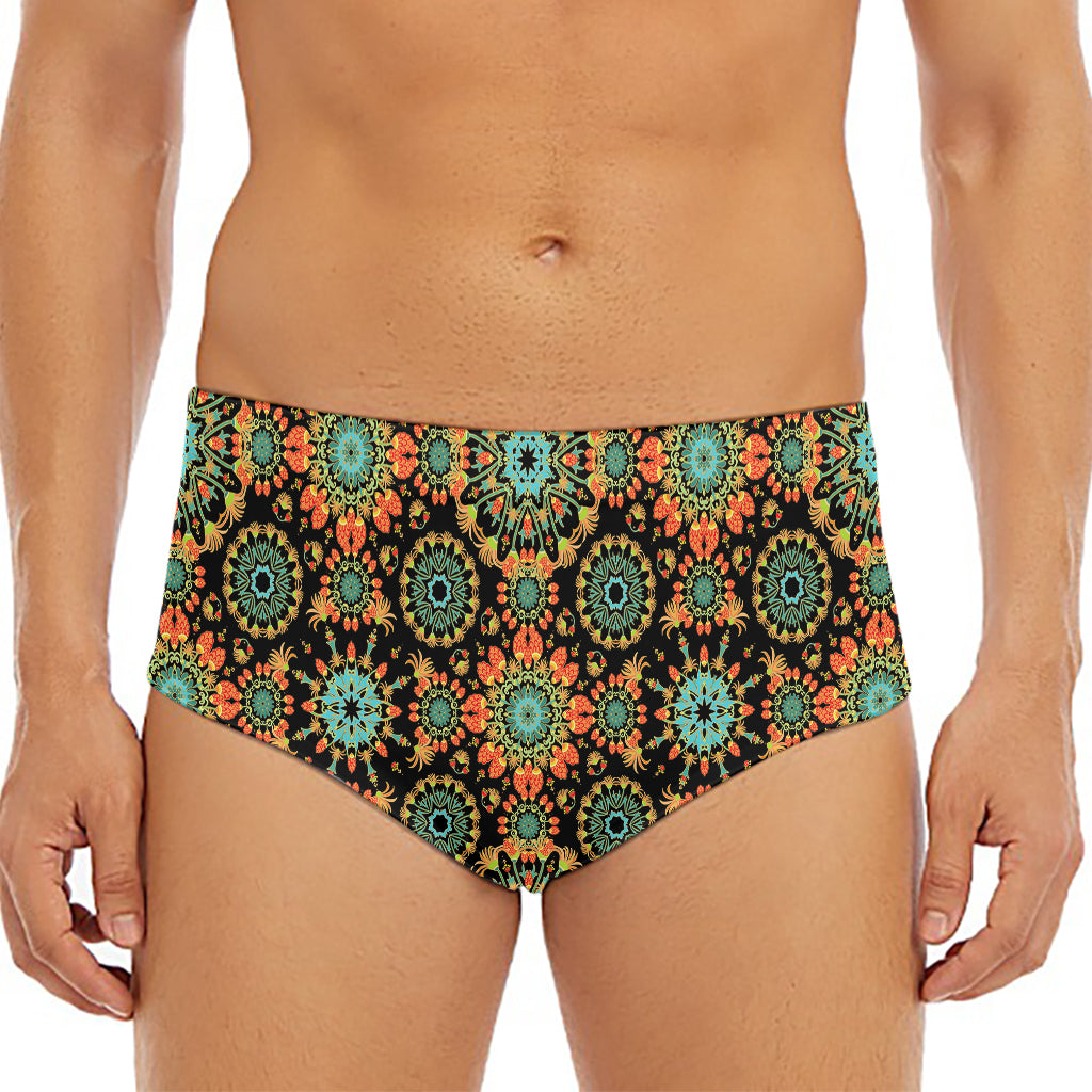Chaotic Boho Floral Pattern Print Men's Triangle Swim Briefs