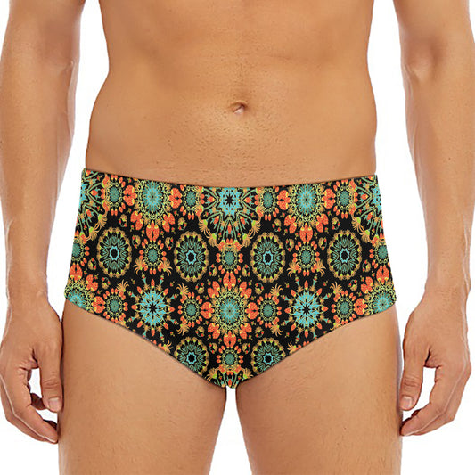 Chaotic Boho Floral Pattern Print Men's Triangle Swim Briefs