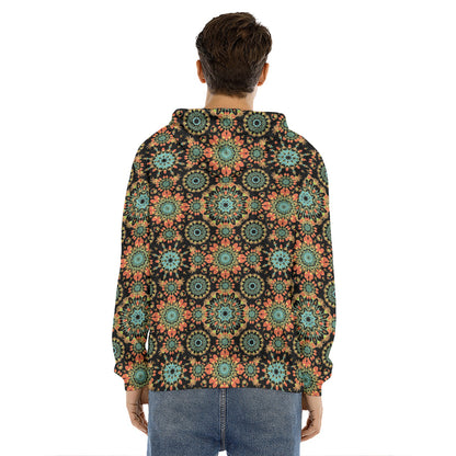 Chaotic Boho Floral Pattern Print Men's Velvet Pullover Hoodie