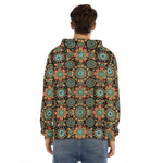 Chaotic Boho Floral Pattern Print Men's Velvet Pullover Hoodie
