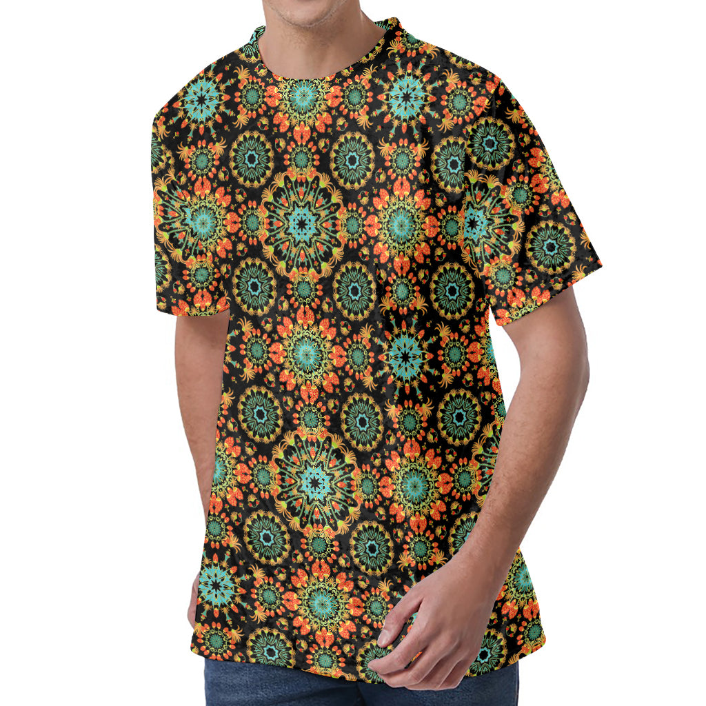 Chaotic Boho Floral Pattern Print Men's Velvet T-Shirt