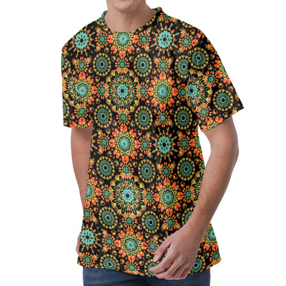 Chaotic Boho Floral Pattern Print Men's Velvet T-Shirt