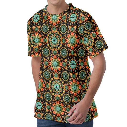 Chaotic Boho Floral Pattern Print Men's Velvet T-Shirt