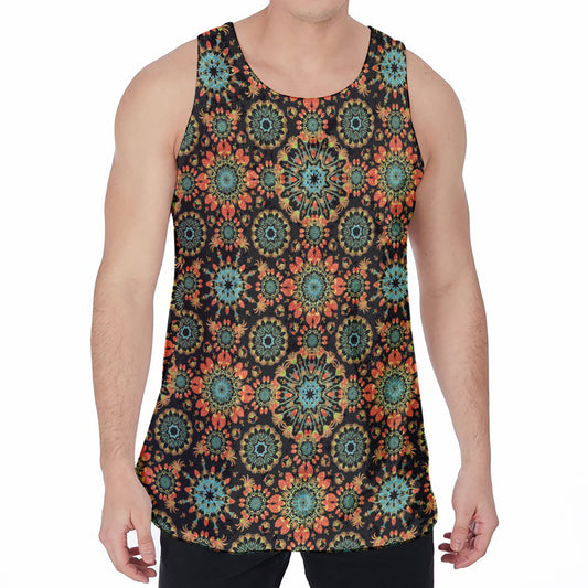 Chaotic Boho Floral Pattern Print Men's Velvet Tank Top