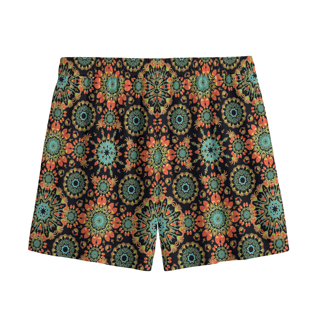 Chaotic Boho Floral Pattern Print Mesh Shorts