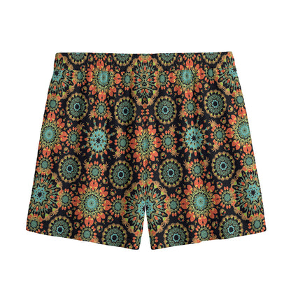 Chaotic Boho Floral Pattern Print Mesh Shorts