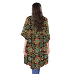 Chaotic Boho Floral Pattern Print Open Front Beach Cover Up