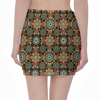 Chaotic Boho Floral Pattern Print Pencil Mini Skirt