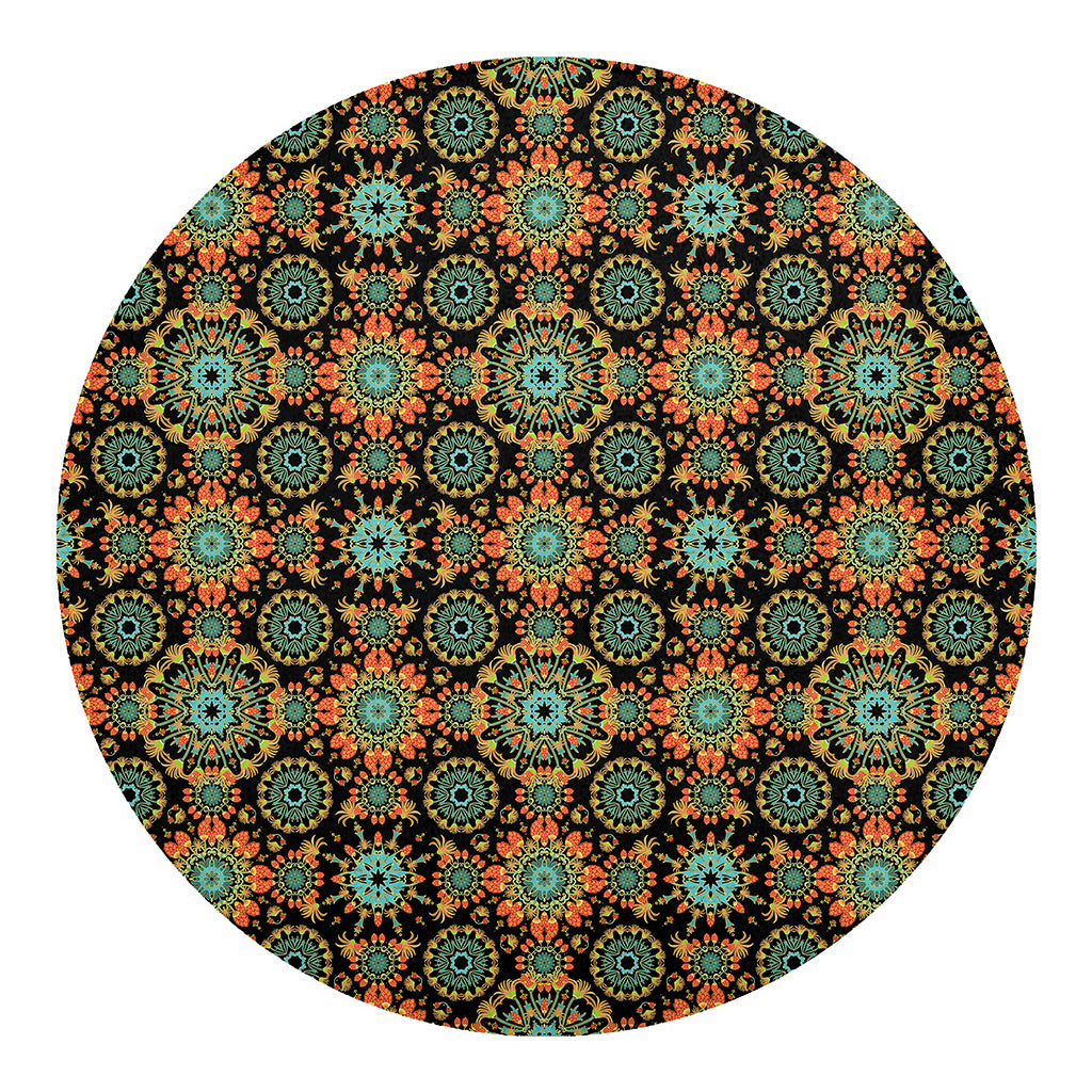 Chaotic Boho Floral Pattern Print Round Blanket