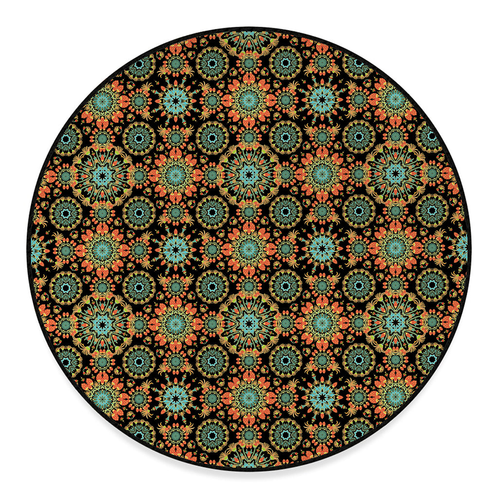 Chaotic Boho Floral Pattern Print Round Floor Mat