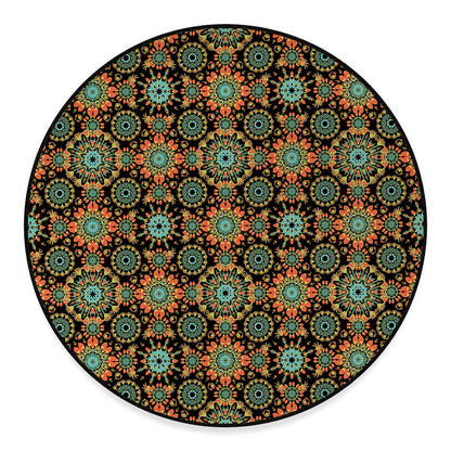 Chaotic Boho Floral Pattern Print Round Floor Mat
