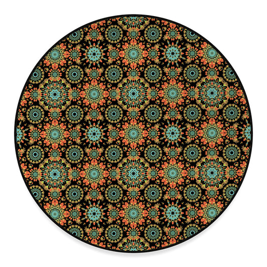 Chaotic Boho Floral Pattern Print Round Floor Mat