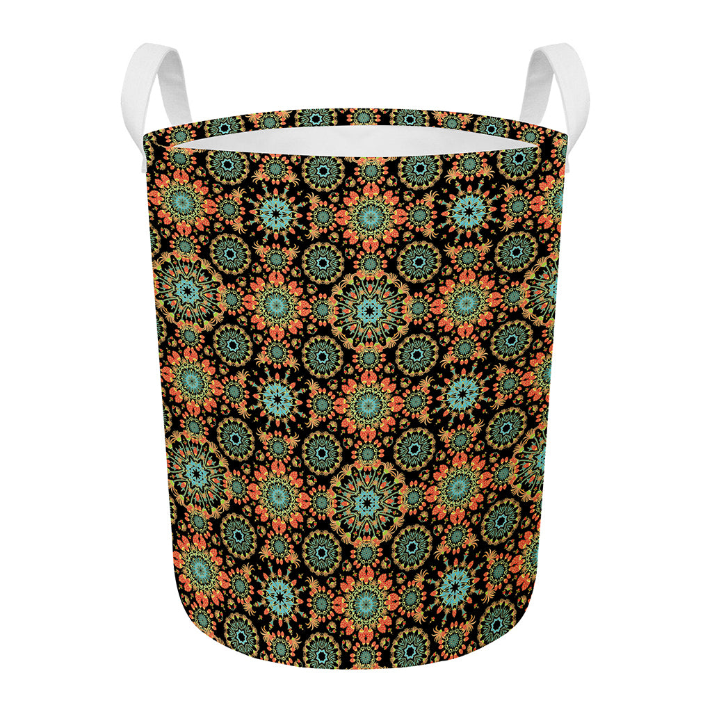 Chaotic Boho Floral Pattern Print Round Laundry Basket