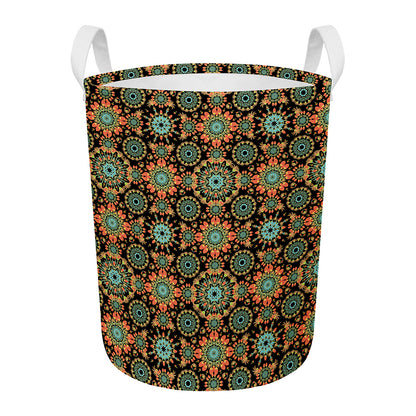Chaotic Boho Floral Pattern Print Round Laundry Basket