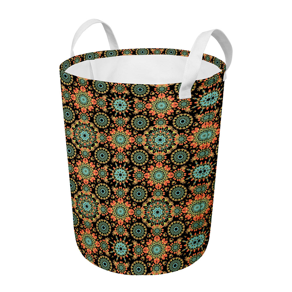Chaotic Boho Floral Pattern Print Round Laundry Basket