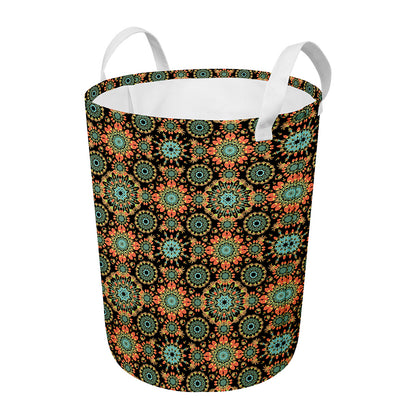 Chaotic Boho Floral Pattern Print Round Laundry Basket