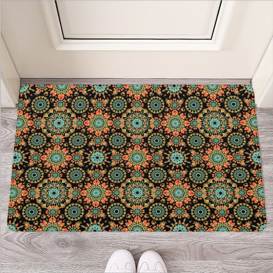 Chaotic Boho Floral Pattern Print Rubber Doormat