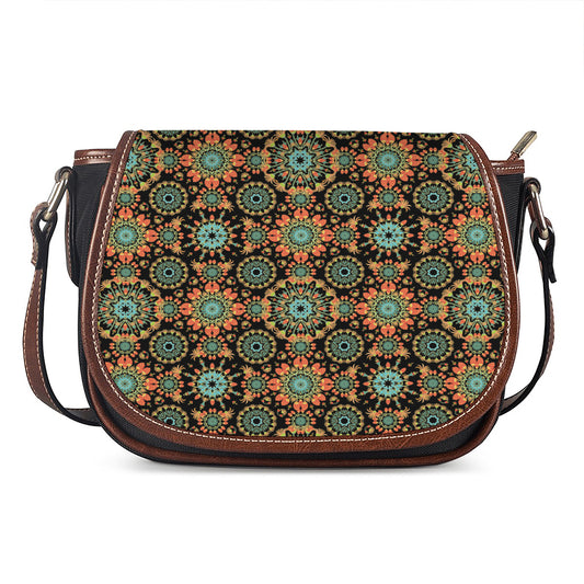 Chaotic Boho Floral Pattern Print Saddle Bag