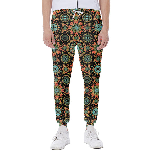 Chaotic Boho Floral Pattern Print Scuba Joggers