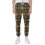 Chaotic Boho Floral Pattern Print Scuba Joggers