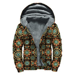 Chaotic Boho Floral Pattern Print Sherpa Lined Zip Up Hoodie