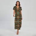 Chaotic Boho Floral Pattern Print Short Sleeve Maxi Dress