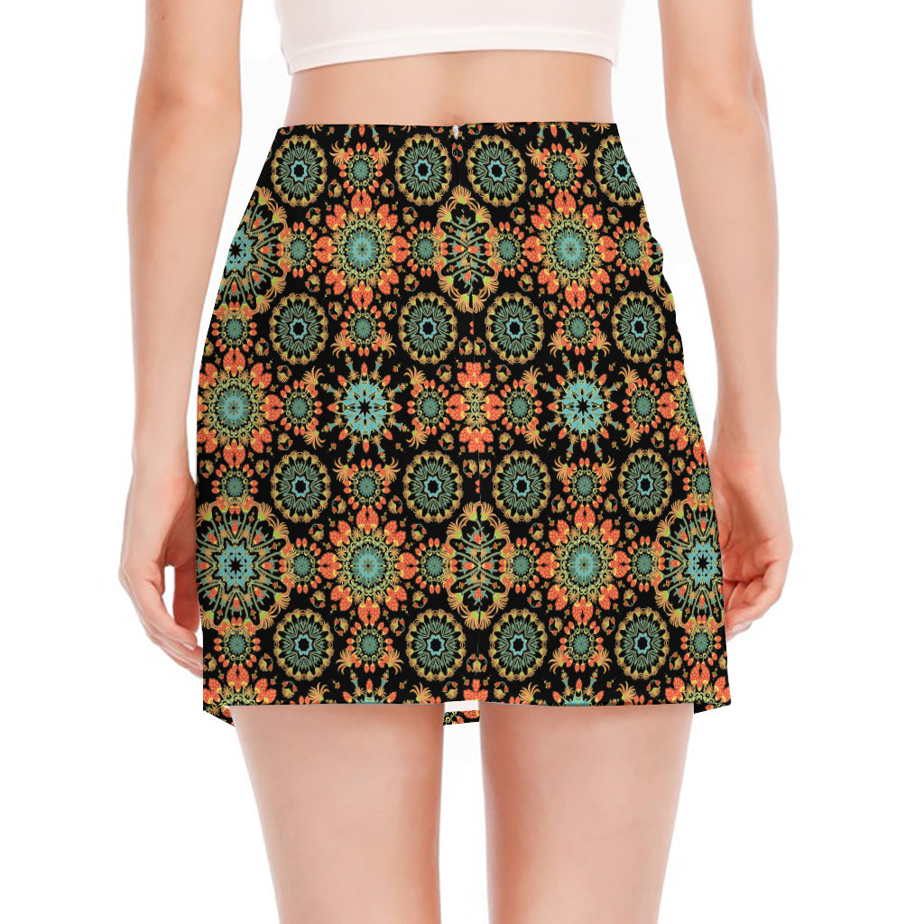 Chaotic Boho Floral Pattern Print Side Slit Mini Skirt