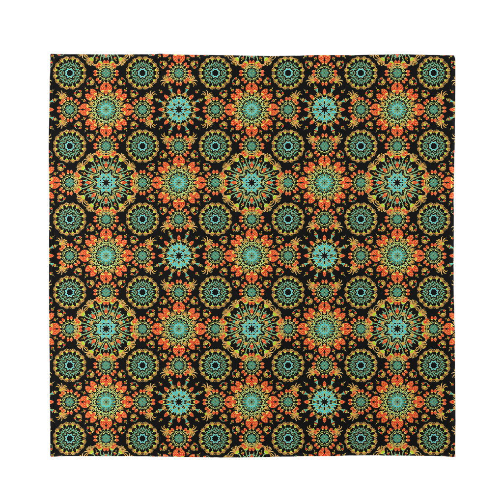 Chaotic Boho Floral Pattern Print Silk Bandana