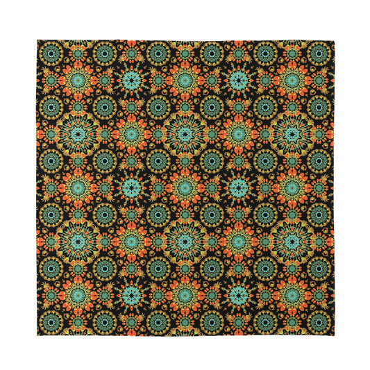 Chaotic Boho Floral Pattern Print Silk Bandana