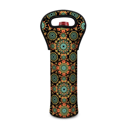 Chaotic Boho Floral Pattern Print Single Neoprene Wine Tote