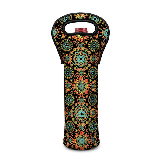Chaotic Boho Floral Pattern Print Single Neoprene Wine Tote