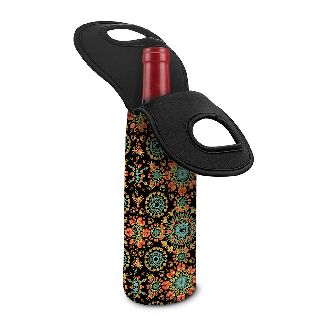 Chaotic Boho Floral Pattern Print Single Neoprene Wine Tote