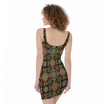 Chaotic Boho Floral Pattern Print Sleeveless Bodycon Dress