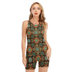 Chaotic Boho Floral Pattern Print Sleeveless One Piece Swimsuit