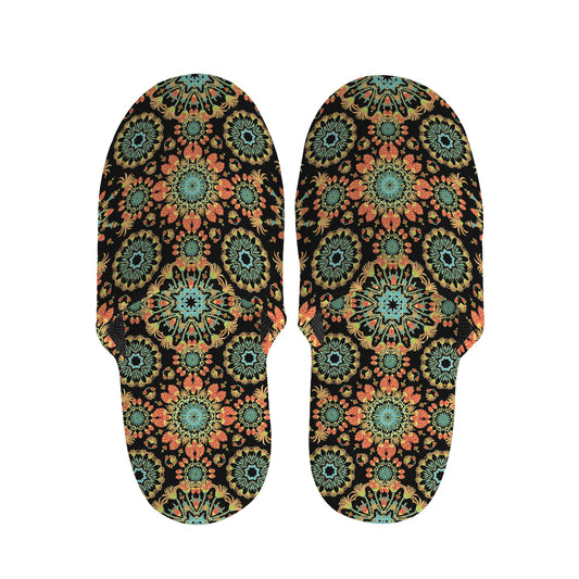 Chaotic Boho Floral Pattern Print Slippers
