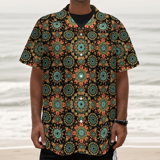 Chaotic Boho Floral Pattern Print Textured Short Sleeve Shirt