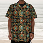 Chaotic Boho Floral Pattern Print Textured Short Sleeve Shirt