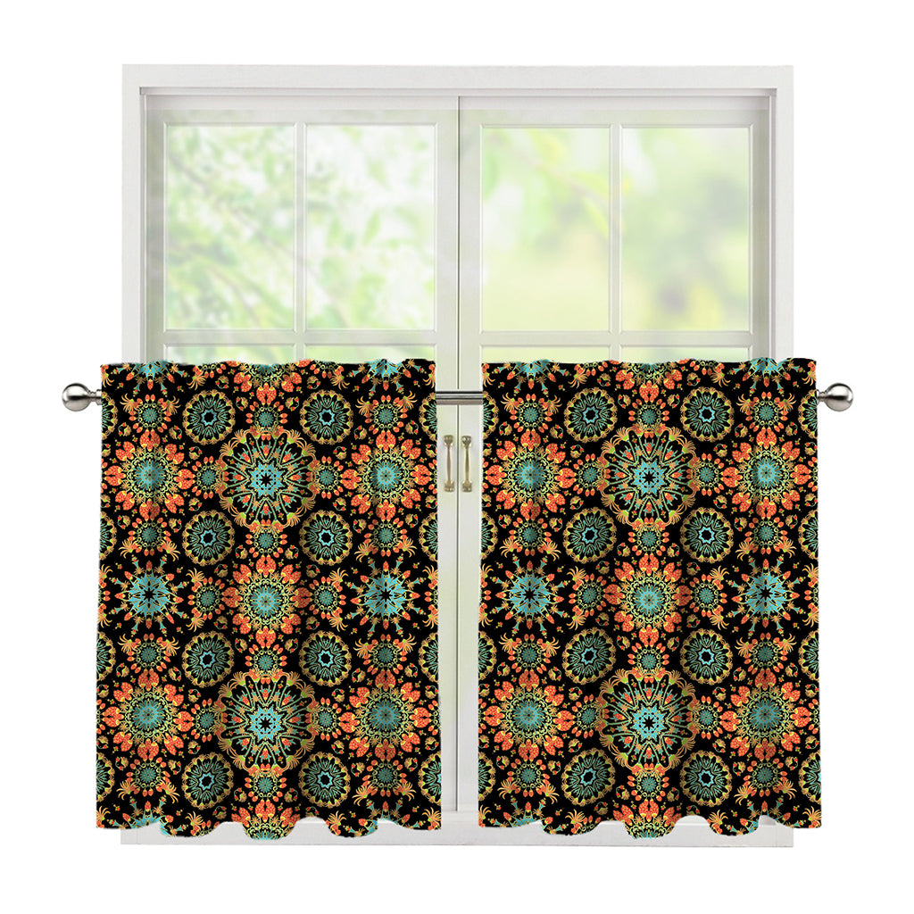 Chaotic Boho Floral Pattern Print Tier Curtains