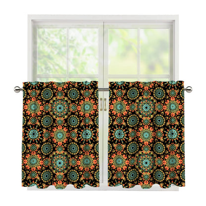 Chaotic Boho Floral Pattern Print Tier Curtains