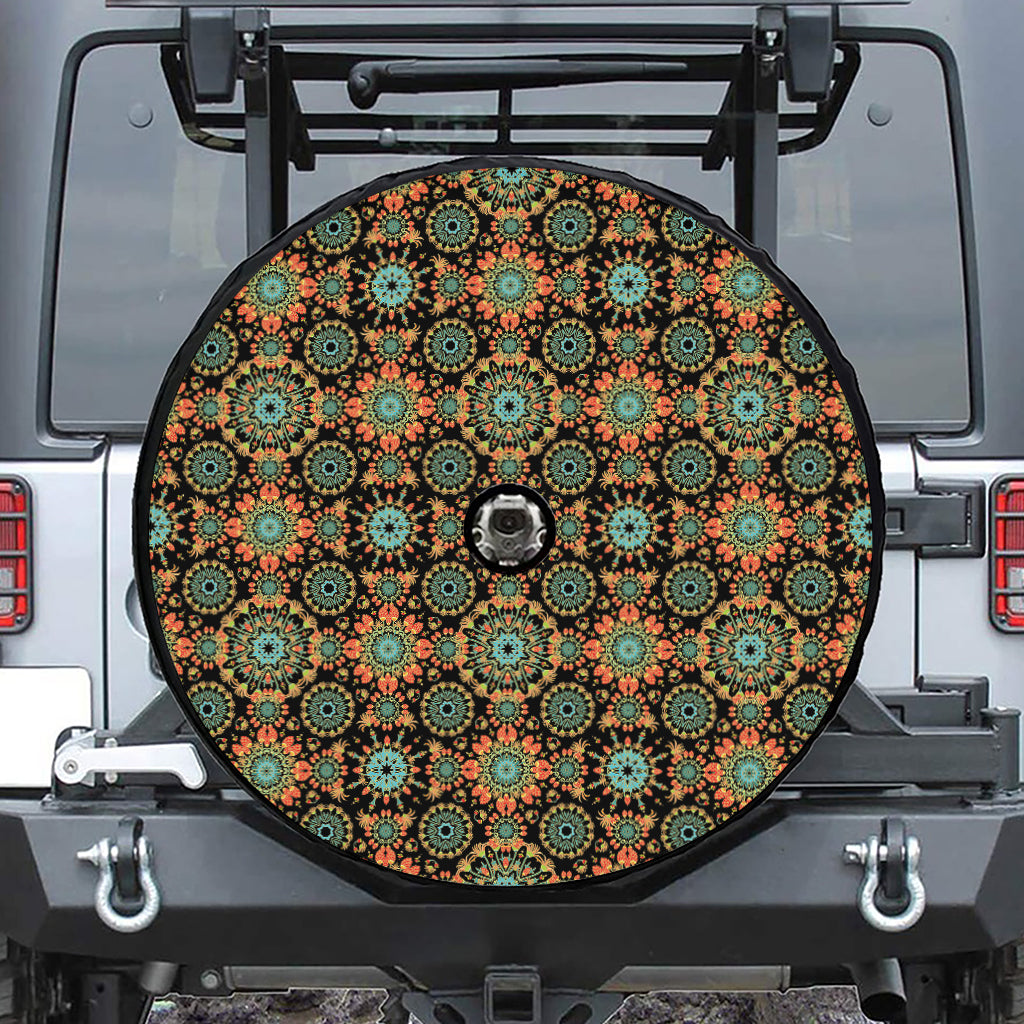 Chaotic Boho Floral Pattern Print Tire Cover With Camera Hole